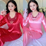 Осенняя пижама, лонгслив, шелковые летние штаны, комплект, большой размер, в корейском стиле, популярно в интернете