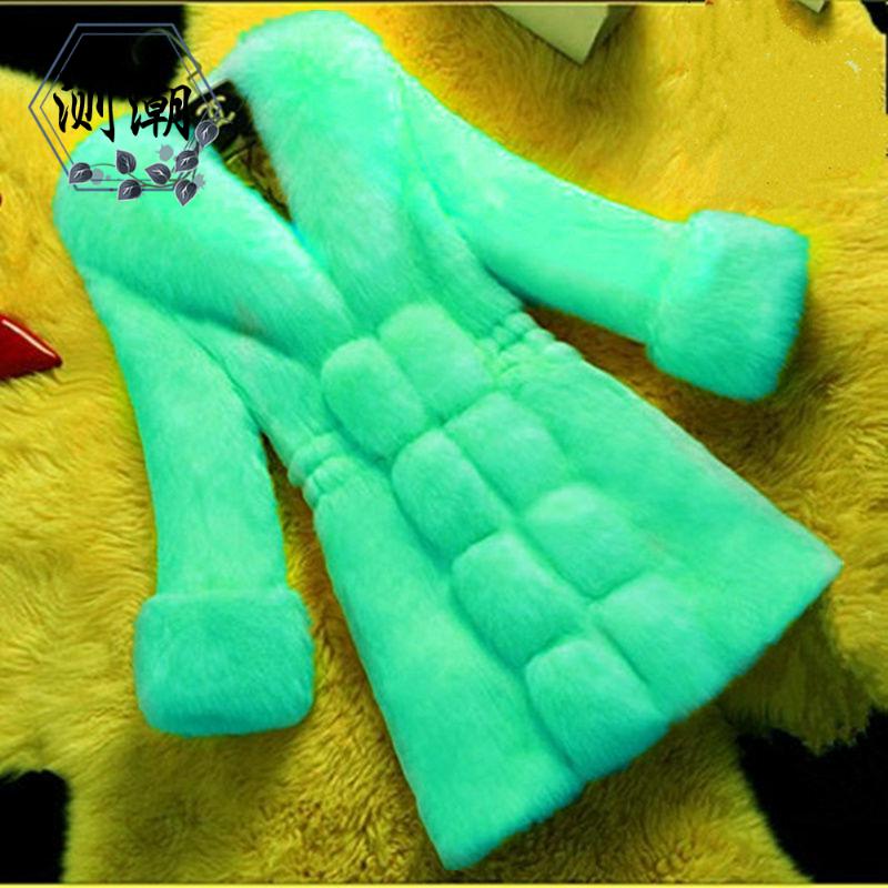 Lake Blue2020 new pattern Autumn and winter Big size Women's wear rabbit 's hair leather and fur loose coat Medium and long term Imitation Fox fur collar keep warm overcoat fashion