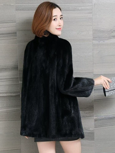 Новая шуба из искусственной норки для женщин, шуба из норки с капюшоном из искусственного меха норки, женская шуба средней длины, удобная