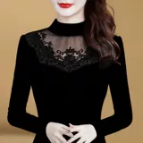 Утепленное кружевное шелковое приятное телу зимнее демисезонное термобелье, лонгслив, в западном стиле