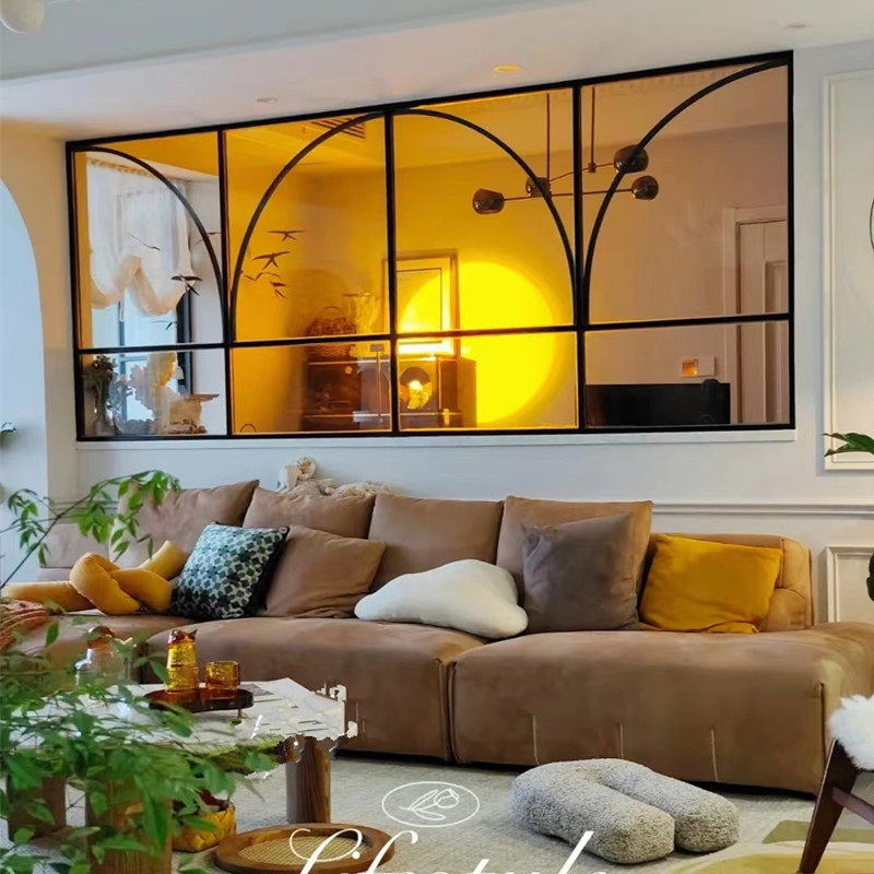 Customize American vintages Antique Iron Art Decoration Glass Partition Sofa rear background wall Indoor living room Book room Minimalist Windows-Taobao