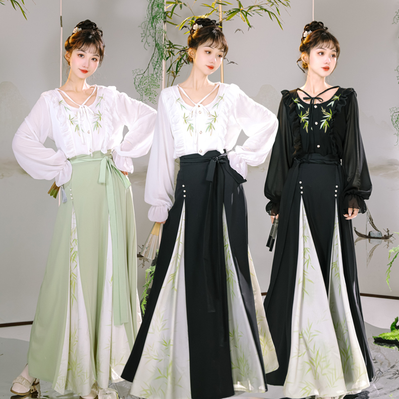 Mijin Hanfu for Women [Green Jade] Chinese-Style Embroidered Top with Improved Sanjian Skirt, Daily New Chinese-Style Outfit
