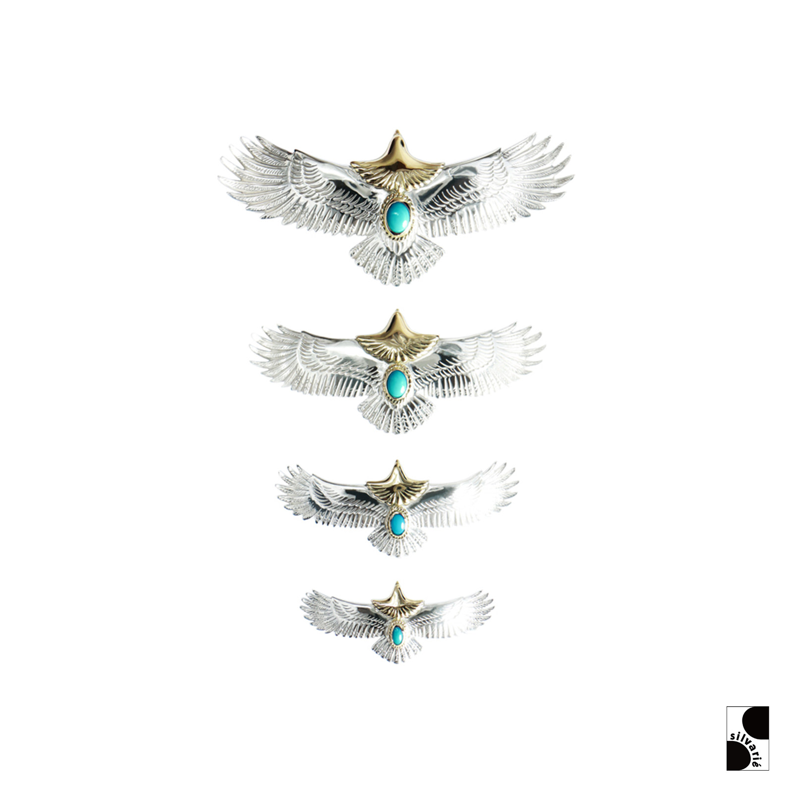 =silvarie=GOD SUNS Gold Head Gold Rope TQ950 Sterling Silver Indian Style Heavy Carved Eagle Pendant