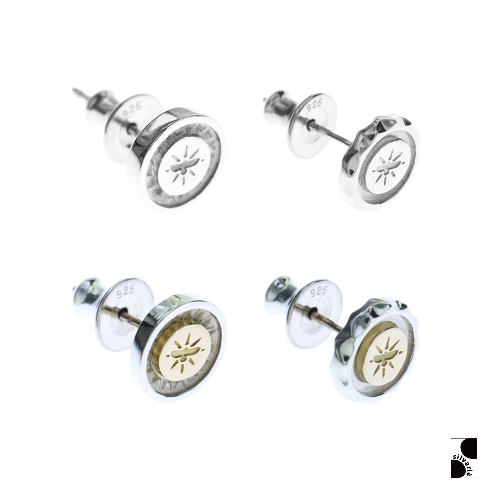 =silvarie=GOD SUNS all plain silver dots gold stamp pad rounded two ethnic style trend earrings silver jewelry