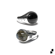 =silvarie=MAPLE Black agate labradorite double stone with low-key and restrained taste inlaid sterling silver ring