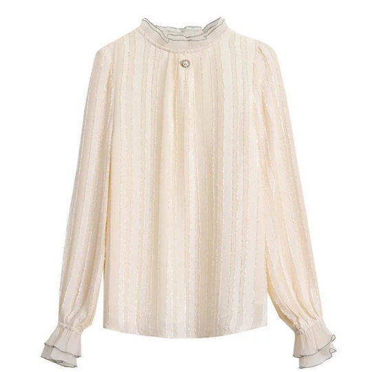 2025 frühjahr neue tops plus größe frauen mode chiffon-shirts frauen lose langärmelige frauen spitze bodenbildung shirts