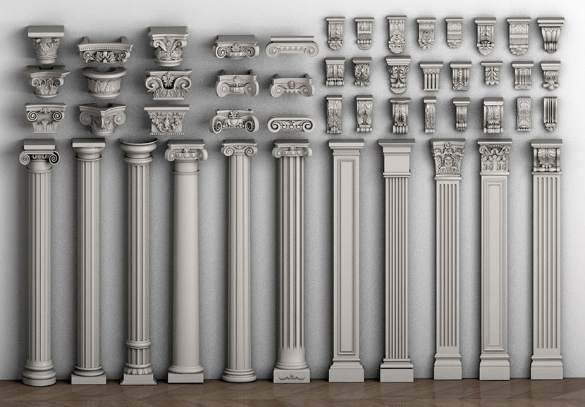 40+款欧式复古雕花柱子柱头件石膏浮雕装修构件SU模型C4D素材FBX-cg男孩