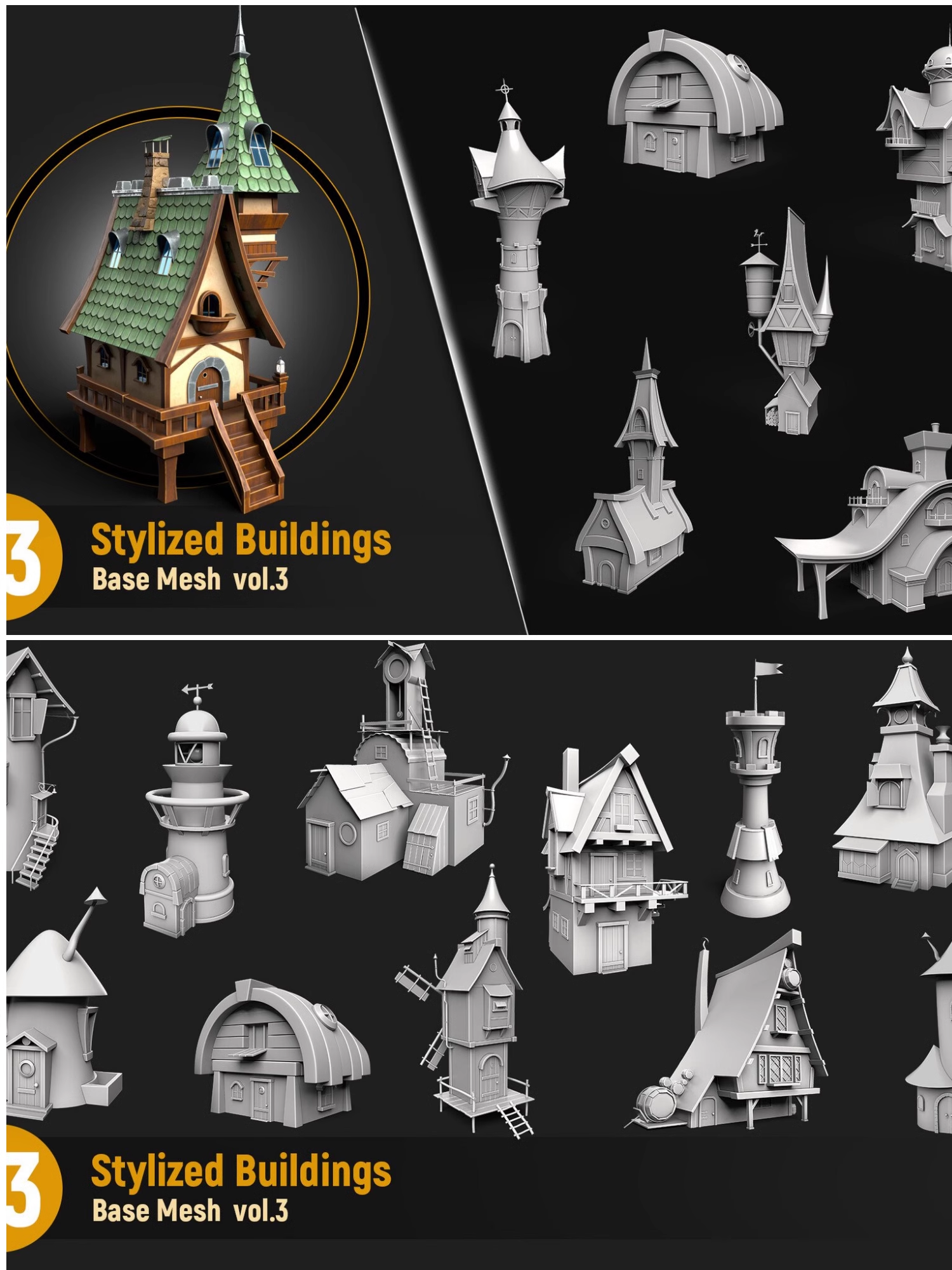 图片[2]-blender/OBJ/C4D/FBX/MAX西式卡通欧洲童话房屋建筑模型素材 B529-cg男孩