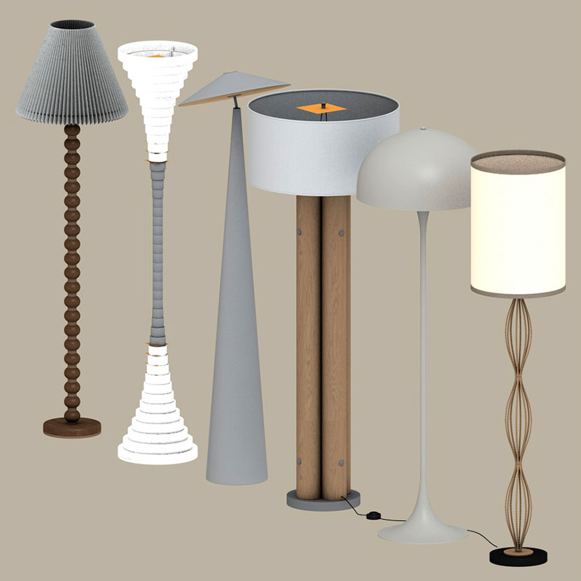 6款现代灯具室内装饰装置艺术OBJ吊灯法式落地灯SU模型C4D素材FBX-cg男孩