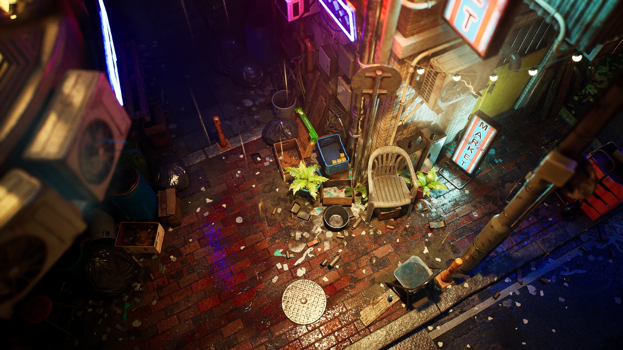 图片[5]-UE5雨天霓虹招牌赛博旧城市街道夜晚游戏场景 Rainy Neon Streets-cg男孩