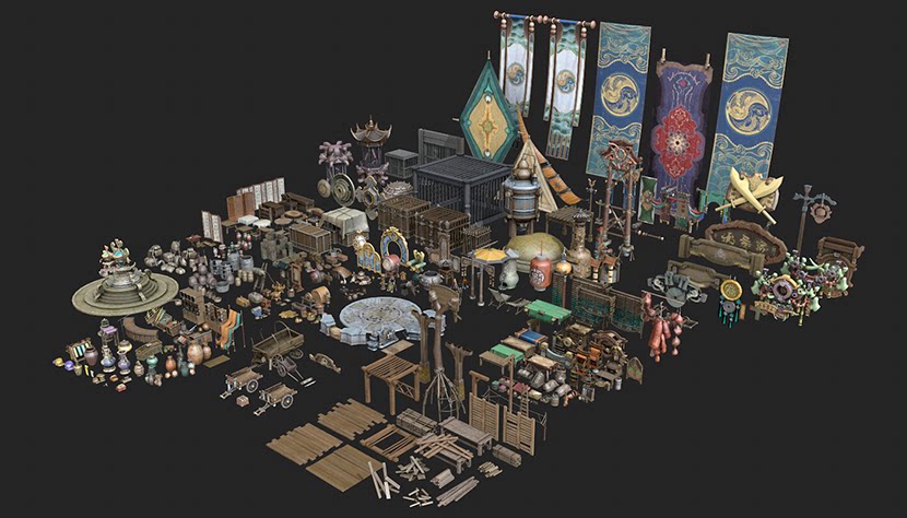 图片[2]-中式游戏小品牌匾旗帜货架牢笼水景祭坛摊位亭SU模型C4D素材FBX-cg男孩