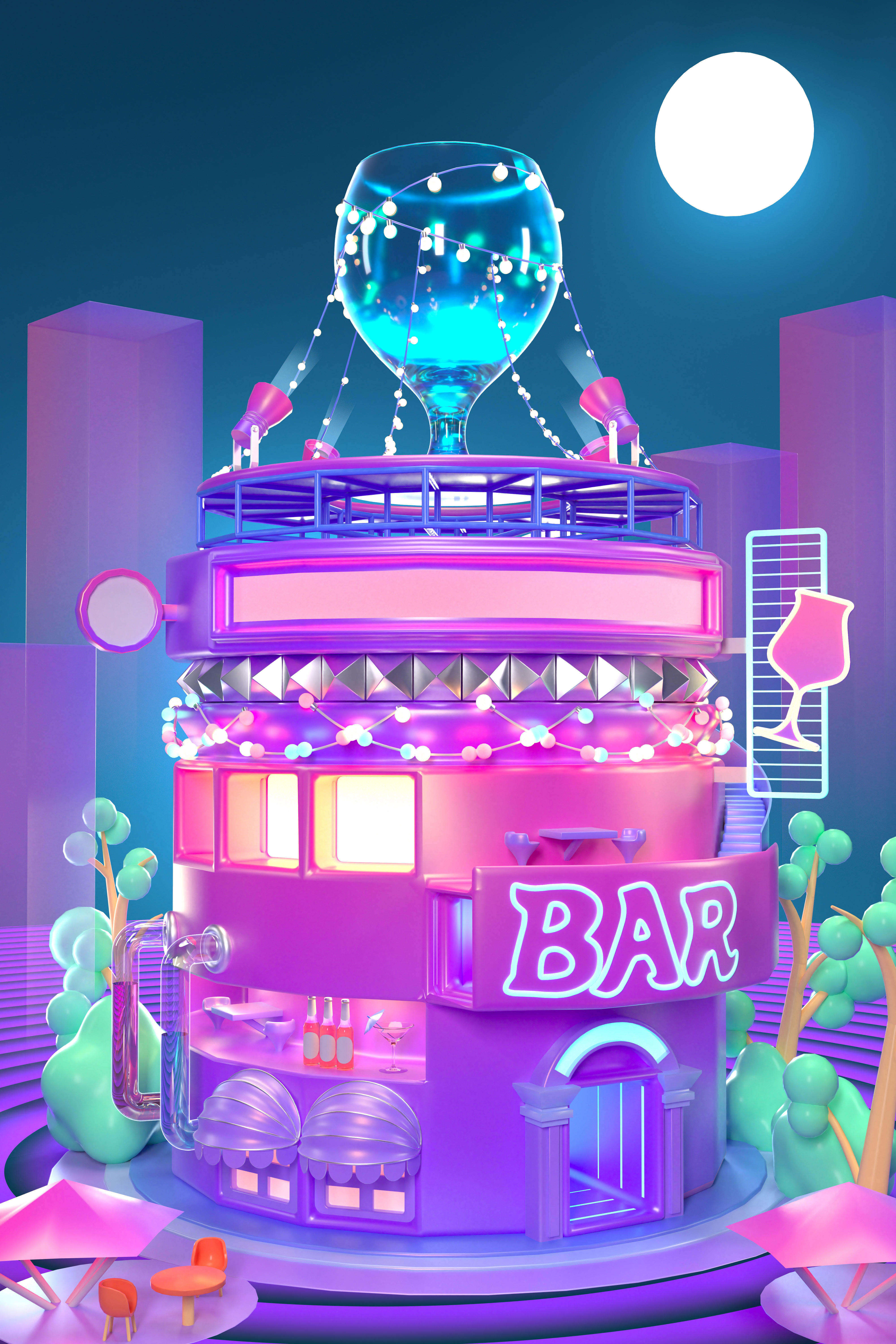 C4D夏季餐饮店铺酒吧酒水创意OC渲染3D模型场景-cg男孩