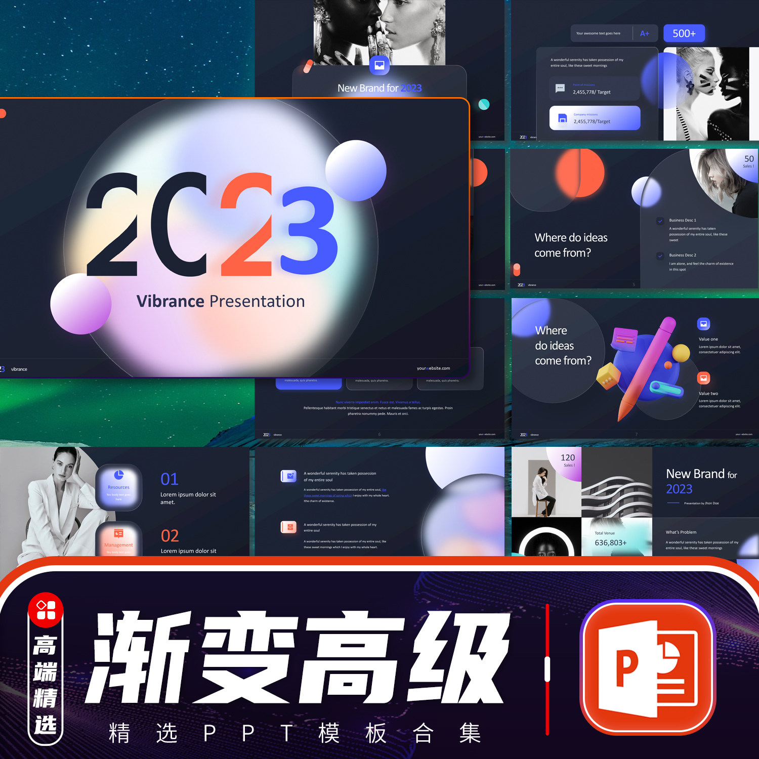 PPT Template Advanced Dynamic 2023 Business Work Report Company Project Introduction to a brief design sensation course