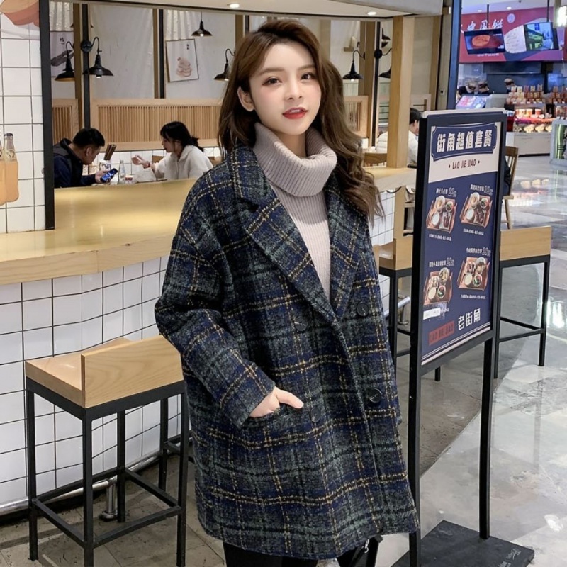 Blazer women's autumn and winter 2020 new popular small all-match plaid tweed mid-length woolen coat