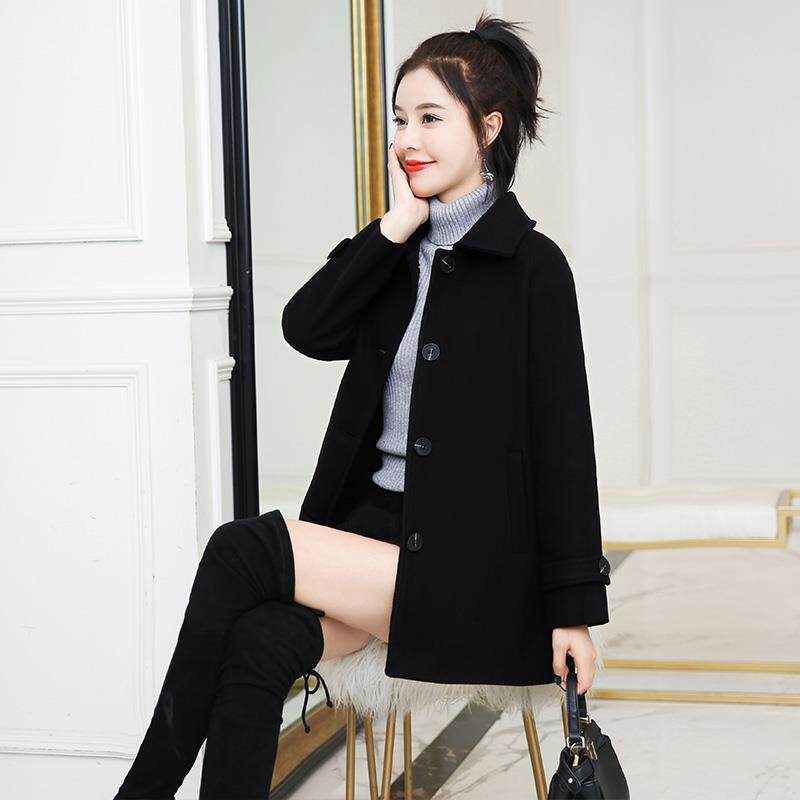 Short stature woolen coat women's mid-length version autumn and winter 2020 new young Hepburn style woolen coat