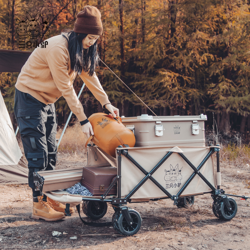 Three small donkeys outdoor folding folding small cart portable camping picnic Rover car adjustable trolley cart