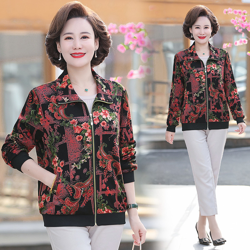 Middle-Aged Women's Spring and Autumn Lapel Jacket, Casual Zipper Baseball Jacket, Stylish Blazer for Women
