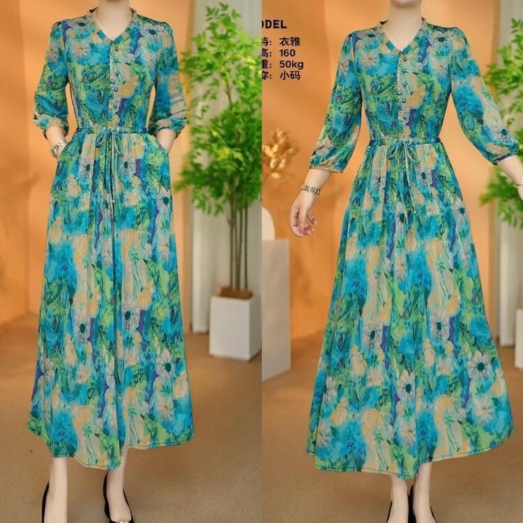 Yuzhaolin Spring New Fashionable Age-Reducing Elastic Waist Dress for Mothers, Elegant Mid-Length Casual Dress for Women Yuzhaolin Spring New Fashionable Age-Reducing Elastic Waist Dress for Mothers, Elegant Mid-Length Casual Dress for Women