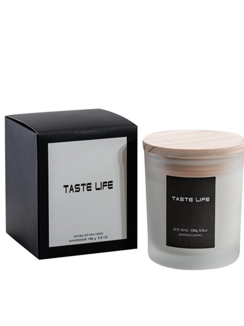 Fireless Aromatherapy Candle in Glass Cup for Bedroom, Sea Salt, Handmade Soy Wax, White Tea, Wooden Lid, Smokeless, Long-Lasting Fragrance, Gift