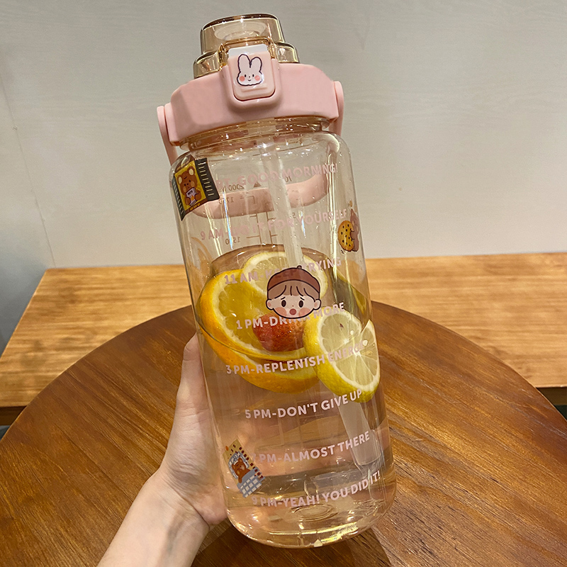Random DIY Sticker For Collection And Purchase - [Pink] 2000MlInternet celebrity ins Water cup high-capacity student scale motion Bodybuilding kettle Frosting Gradients straw glass female summer