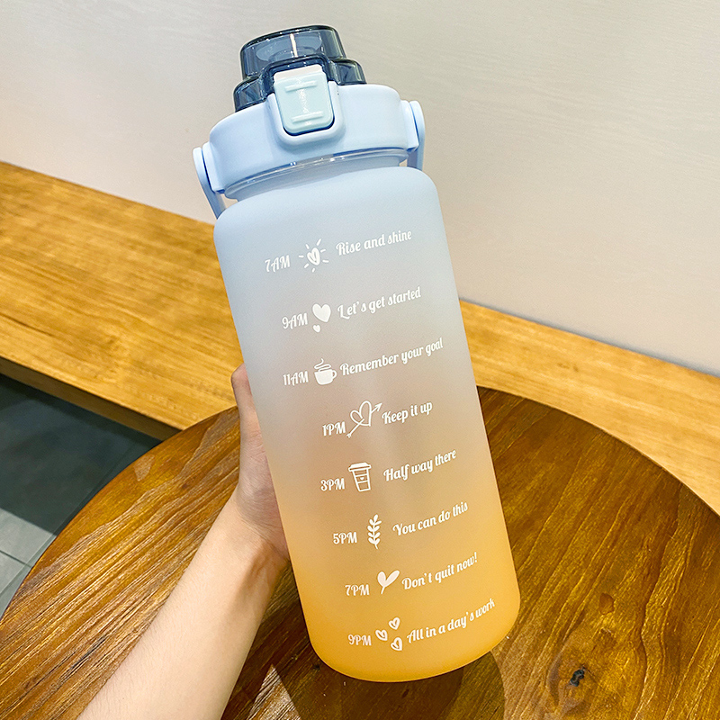 Random DIY Sticker For Collection And Purchase - [Blue Orange] 2000MlInternet celebrity ins Water cup high-capacity student scale motion Bodybuilding kettle Frosting Gradients straw glass female summer