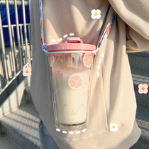 Student straw water cup simple fresh Mori creative Cup children cute girl portable anti-drop double plastic cup