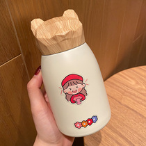 Net red thermos cup female ins Harajuku wind wood grain Cup female cute girl creative water cup simple fresh forest