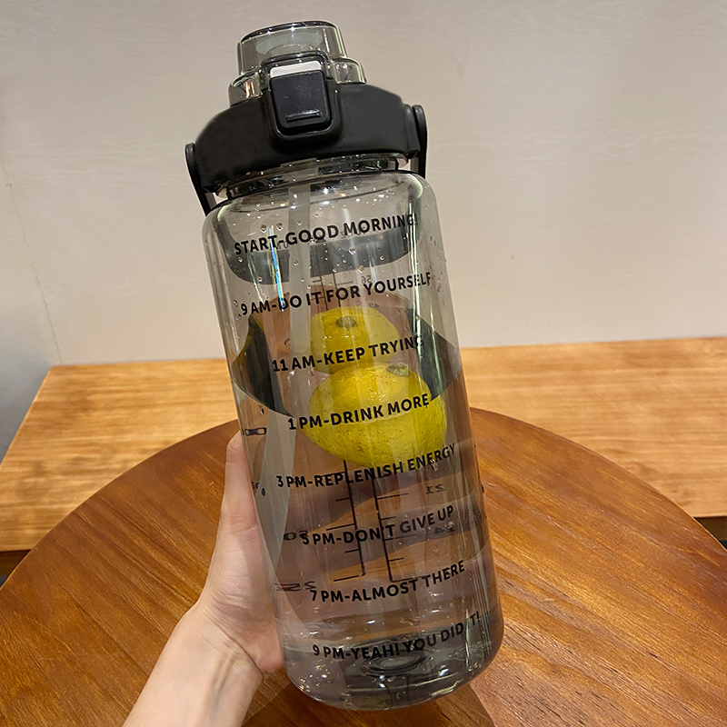 Random DIY Sticker For Collection And Purchase - [Black] 2000MlInternet celebrity ins Water cup high-capacity student scale motion Bodybuilding kettle Frosting Gradients straw glass female summer