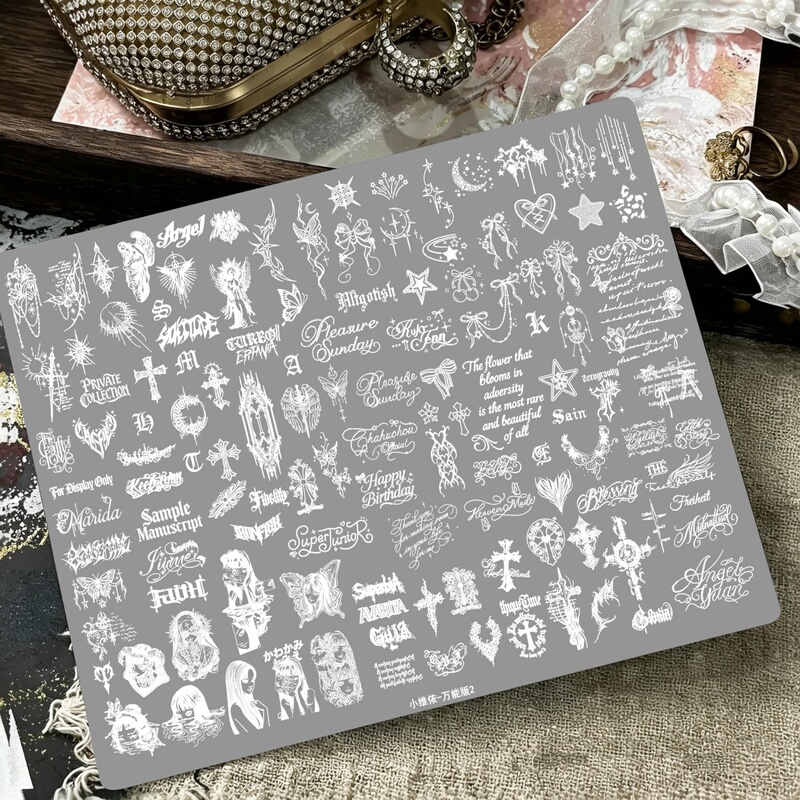 Xiaowei Nail Art English Cross Universal Nail Art Transfer Plate Dark Gothic Style Multi-Pattern New Model No Hand Painting Required Xiaowei Nail Art English Cross Universal Nail Art Transfer Plate Dark Gothic Style Multi-Pattern New Model No Hand Painting Required