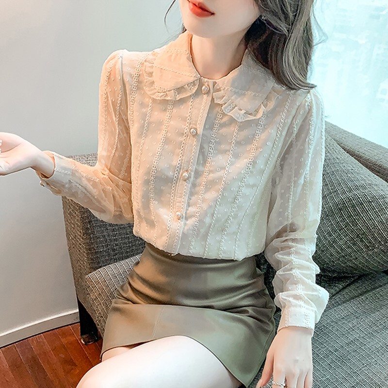 Guangdong Guangzhou Puning Women's Shirt Autumn and Winter Jacket Chiffon Autumn and Winter Style Chiffon Shirt Women's 2023