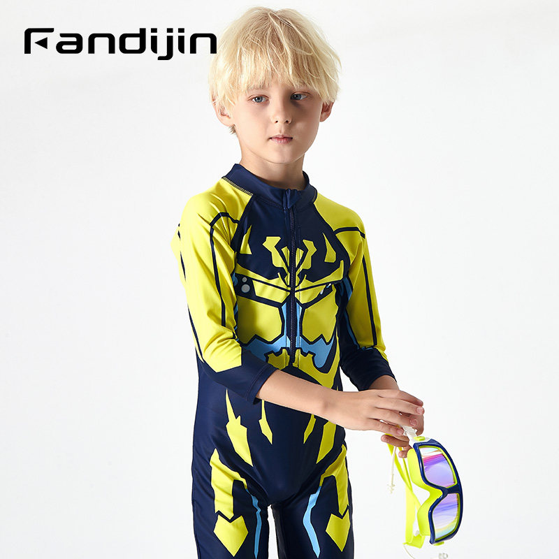 Children Swimsuit Boy Conjoined Spa Resort Swimsuit Robot Medium Small Size Child Long Sleeve Sunscreen Beach Surf