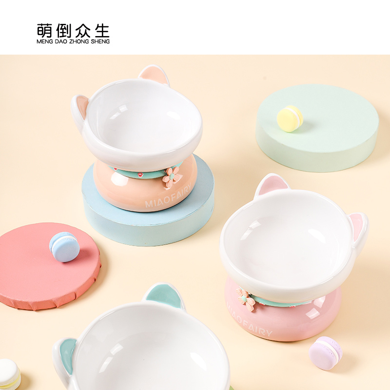 Cute Living Cat Bowl protection Cervical Spine Ceramic Cute Pet Kitty Cat Food Dual-use Rice Bowl Rice Bowl Rice Bowl