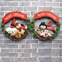 Christmas decoration rattan wreath creative hanging door hanging Santa Claus snowman doll window wall dress layout