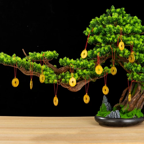 Подвеска с новогодним украшением, подвеска из золотых монет в виде бонсай в помещении, новогодний кулон для сбора богатства на открытом воздухе, макет сцены Весеннего фестиваля