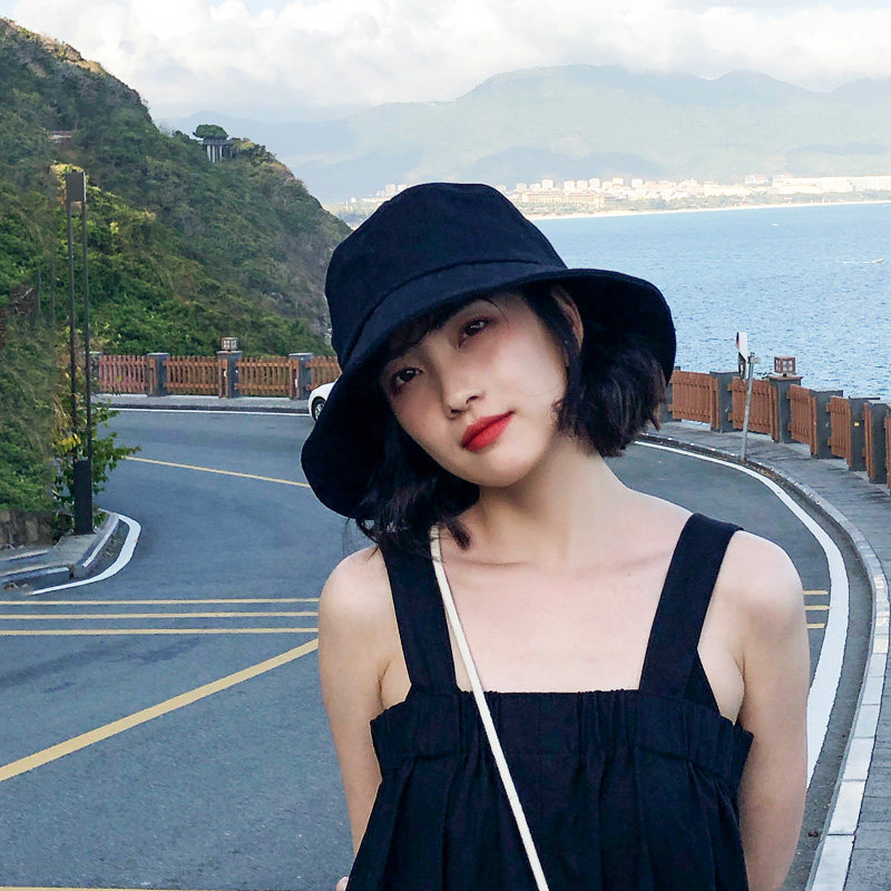 Net red black fisherman hat women's summer Korean version all-match Japanese sunscreen sunshade sunshade hat men's basin hat without makeup