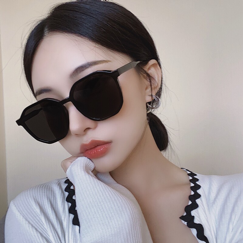 Korean version 2022 new polygonal square frame sunscreen sunglasses women's big frame round face thin glasses trendy sunshade sunglasses