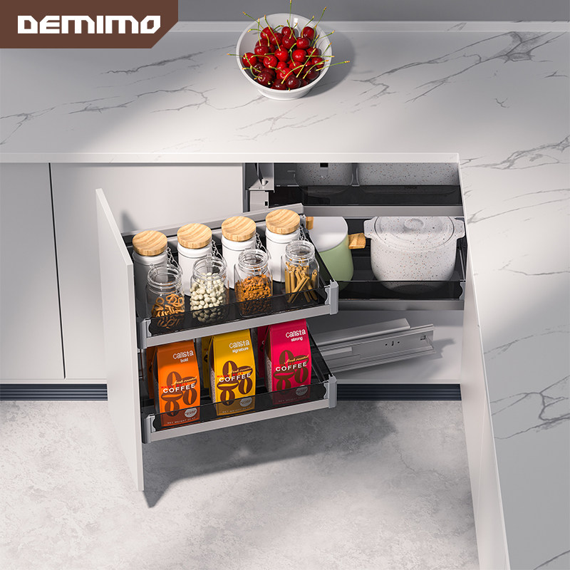 De Mimoo Corner Pull Basket Cabinet Kitchen Containing Small Monsters Corner Cabinet Flying Saucer Bowls Basket Seasoned Basket Full Pull-Taobao
