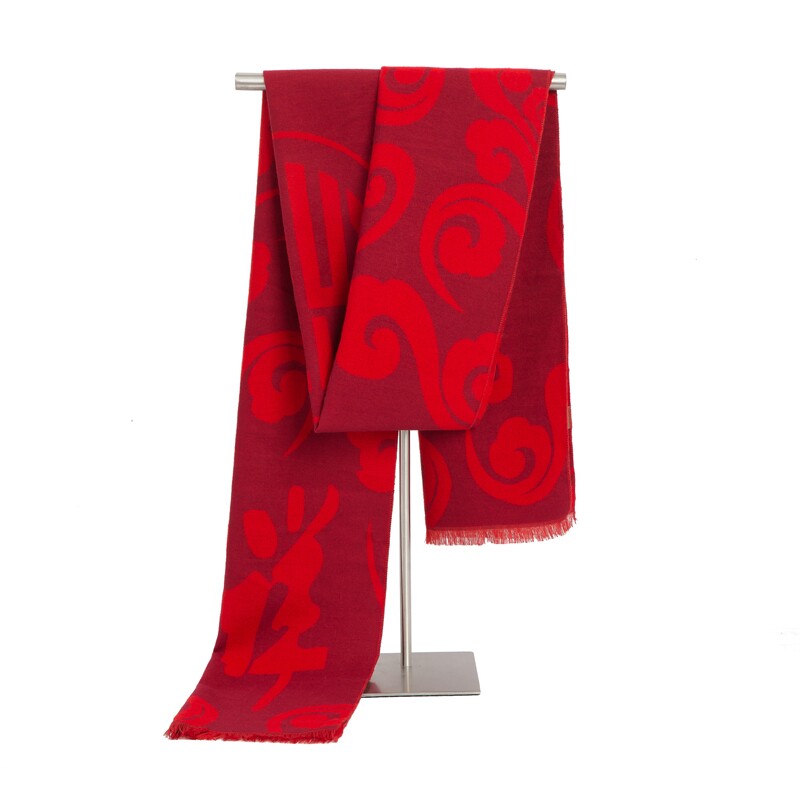 Large Red Cashmere Scarf woman Winter Han version Life year National red wool scarf Men's thickened Annual Meeting Custom logo