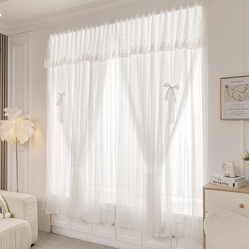 White Double-Layer Embroidered Curtain Head, No-Drill Magic Tape, Self-Adhesive, Easy Installation, Semi-Blackout Bedroom Bay Window Curtain White Double-Layer Embroidered Curtain Head, No-Drill Magic Tape, Self-Adhesive, Easy Installation, Semi-Blackout Bedroom Bay Window Curtain