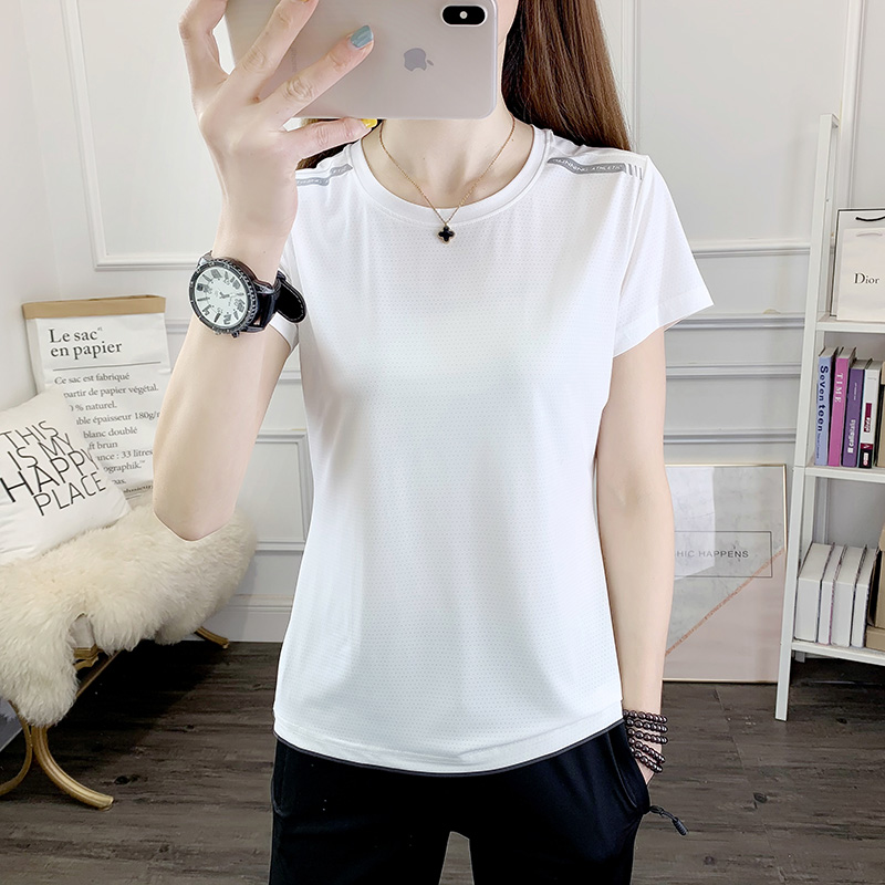 Summer White Fitness Mesh Speed Dry T-shirt Woman Male Round Collar Sports Outdoor Fabric Short Sleeve Ice Silk Slideshow Thin