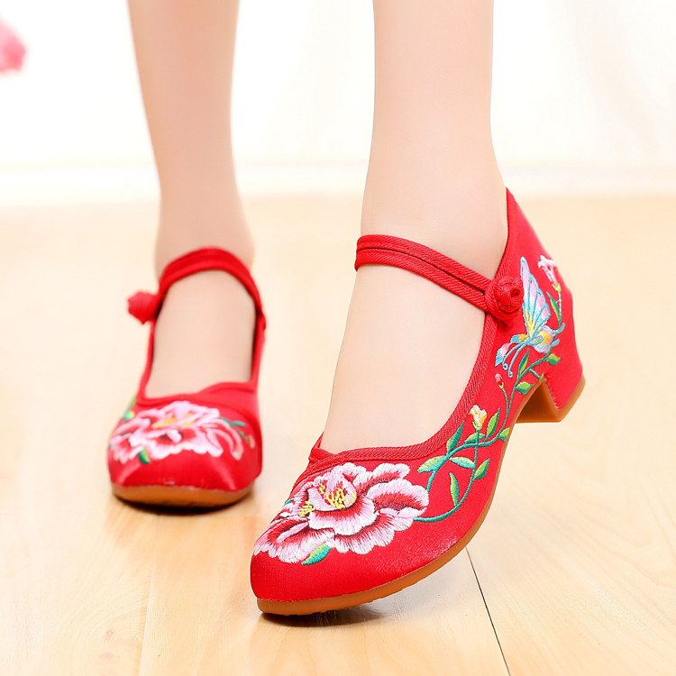 Old Beijing Cloth Shoes for Women, Spring and Summer Mid-Heel Ethnic Style Women's Shoes, Retro Wedge Embroidered Shoes, Chinese Style Hanfu Dance Shoes