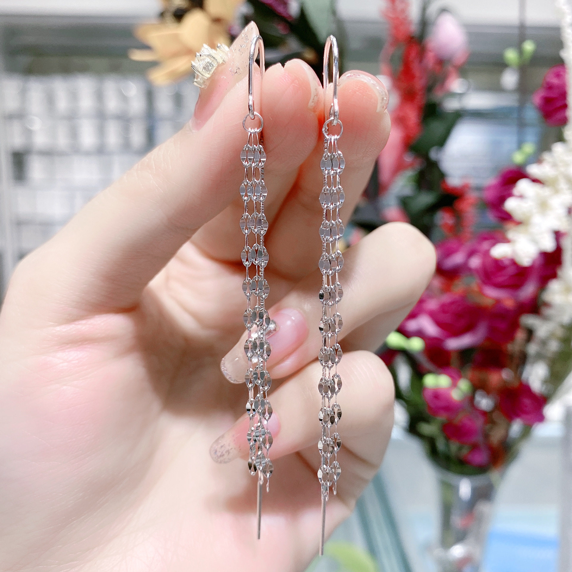 s925 pure silver ear necklace with female long version flow Su lip Earrings Earrings and European and American ethos anti-loss earrings net red with earrings