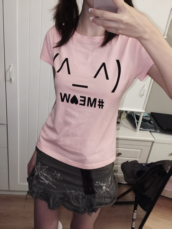 Sorrowcandy Pink Text Print Cute Women's Short-Sleeved Top Right-Shoulder T-Shirt Sorrowcandy Pink Text Print Cute Women's Short-Sleeved Top Right-Shoulder T-Shirt