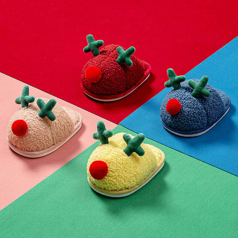 Children's cotton slippers autumn and winter boys and girls indoor household anti-skid warm baby cotton shoes parent-child hair slippers