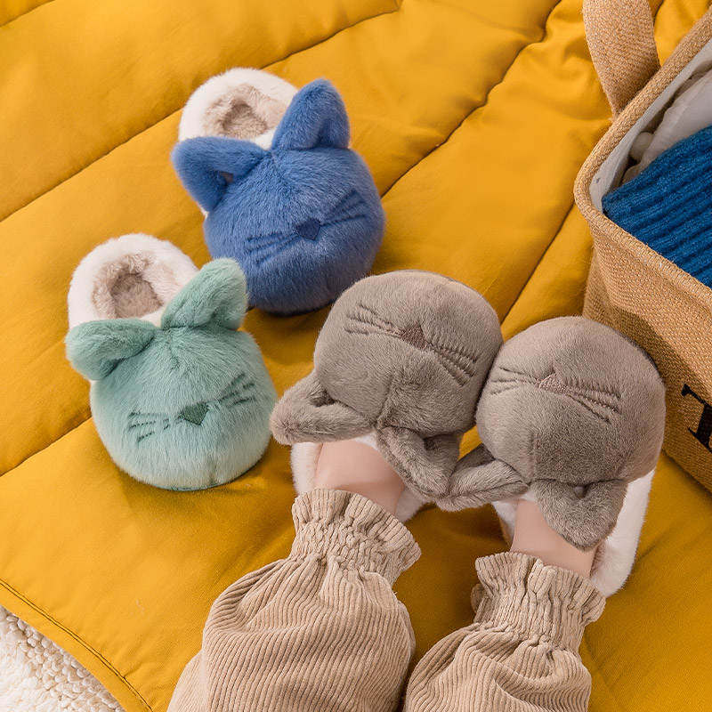 Children slippers winter 2-year-old boy indoor warm non-slip 2021 adorable mid-boy 1-3 baby cotton slippers woman