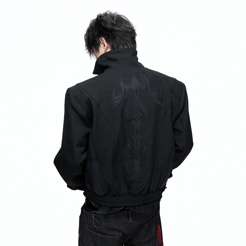 Argue Culture Spine* Heavy-Duty Leather Patchwork Embroidered Regular Shoulder Short Wide Jacket with Lace Trim Hem Men's Coat Argue Culture Spine* Heavy-Duty Leather Patchwork Embroidered Regular Shoulder Short Wide Jacket with Lace Trim Hem Men's Coat
