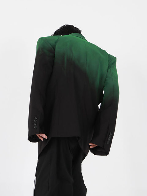 CulturE's homemade niche black and green gradient shoulder pad silhouette suit jacket loose high-end design unisex suit