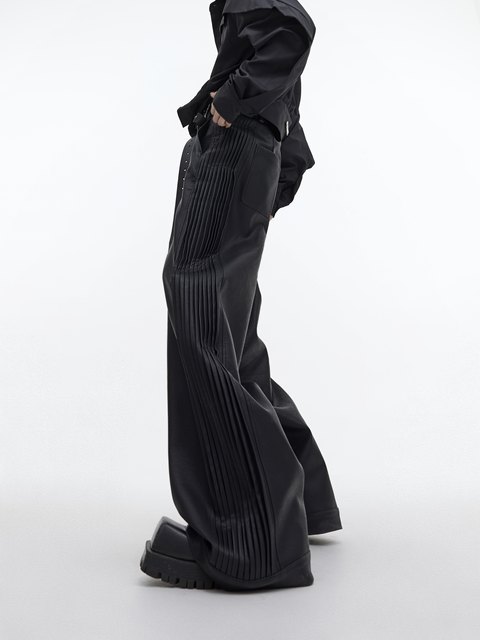 CulturE niche deconstructed pleated matte pu pants leather loose textured straight pants trousers design color solid