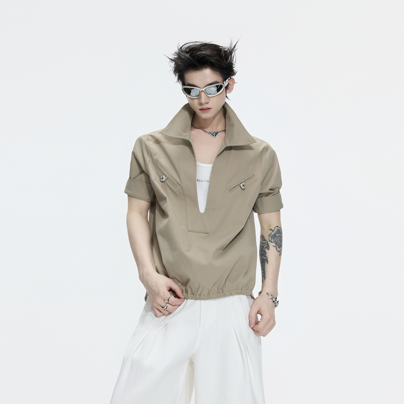 Argue* Summer Two-Piece Work Shirt with a Structured Lapel, a Casual Short-Sleeve Shirt with a Stretchy Waist