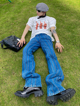 CulturE diagonal placket trumpet jeans 2021 new niche design sense trousers mens high waist irregular pants